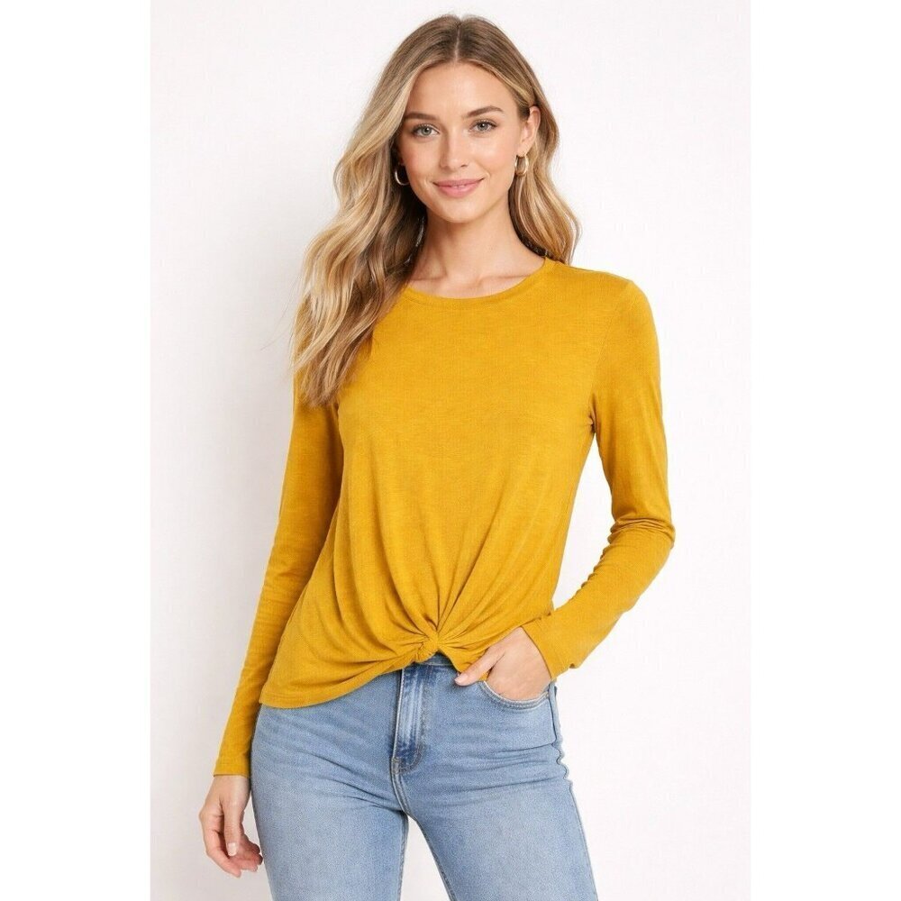 LOFT Knot-Front Mustard Yellow Top Size Medium